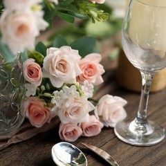 BLUSH 4 Bushes 12″ Silk Roses Artificial FLOWERS Bouquets Party Home Decorations