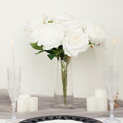 WHITE 2 Bushes 17″ Premium Silk Roses Artificial FLOWERS Bouquets Party Events