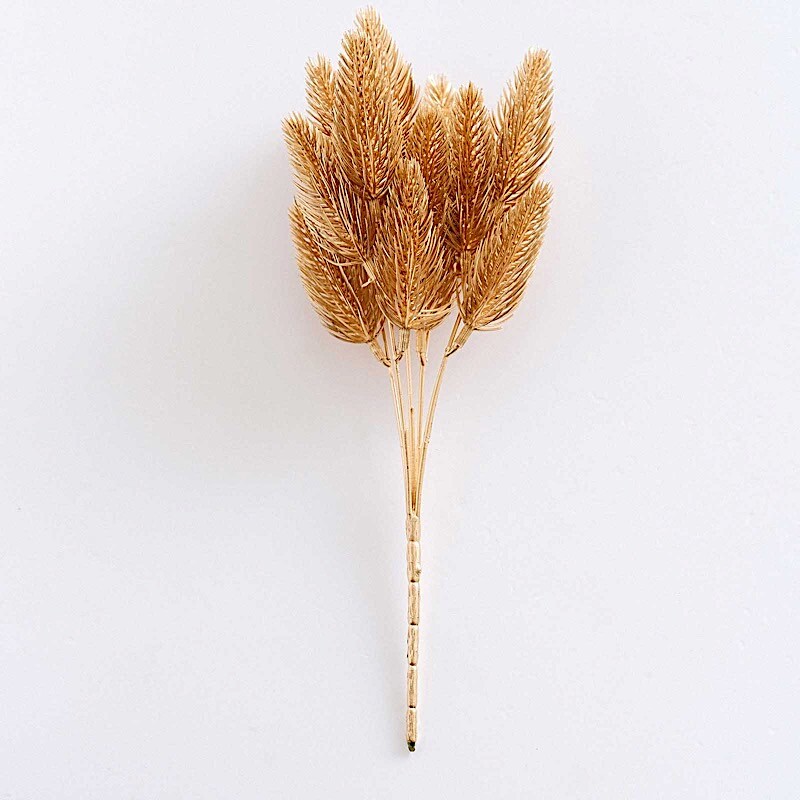 4 Gold Metallic Artificial Pine Grass Bushes Party Decorations