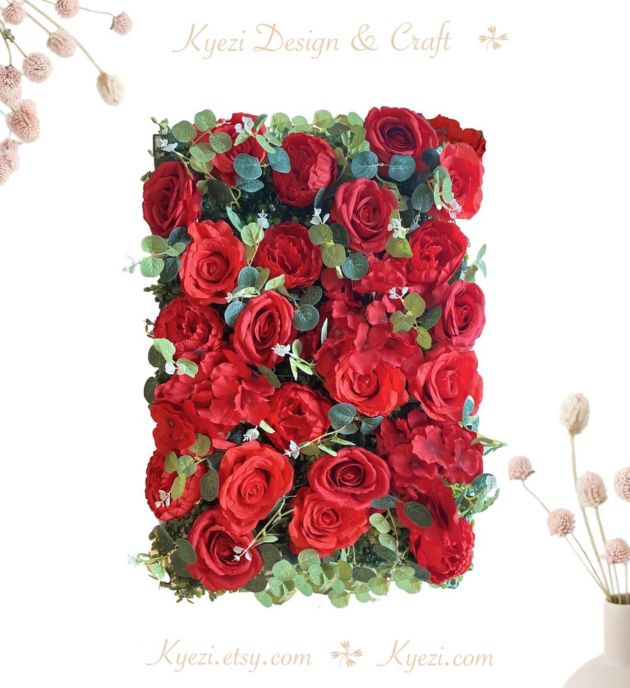 Red Rose Artificial Flower Panels Wedding Party Wall Decor Photo Background W-58