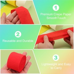 3Roll 1.8″x72FT Crepe Paper Streamers Decorations Light Blue/Mint Green/Yellow