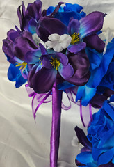Wedding Bouquet Set, Purple, Blue, White, Roses, Orchids, 17 Piece Wedding Pkg
