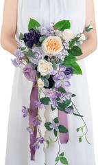 12″ Purple Cascading Bridal Bouquet – Rustic Vintage Wedding Flowers