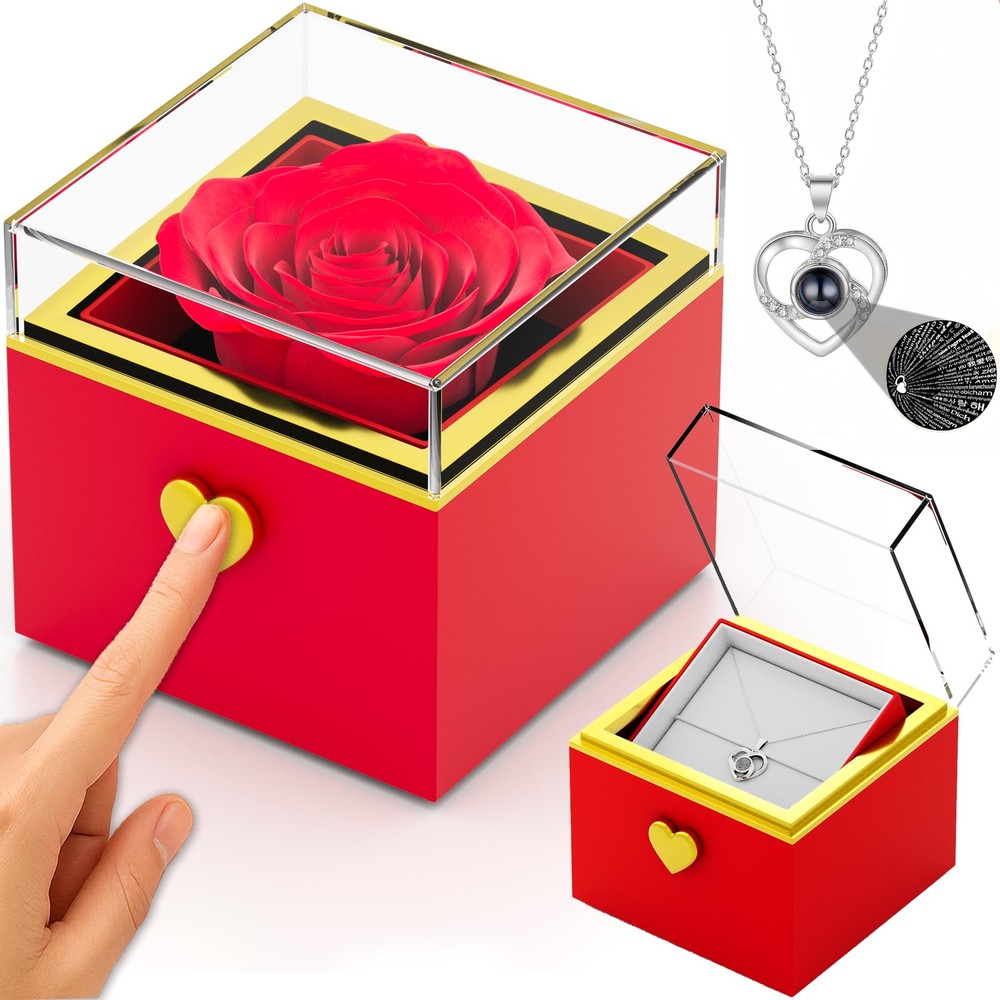 Preserved Roses Necklace Box – Birthday Gifts For Women,Gifts Wife, Black