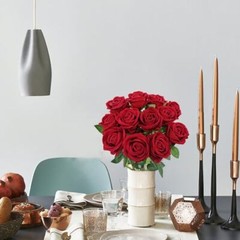 12 Pcs Velvet Rose Artificial Flowers with Long Stems, Real Touch Fake Red