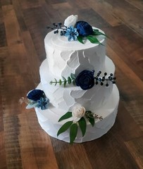 15PC Dusty Blue Wedding Cake Decoration Set White Navy Sola Wood Decor Flowers