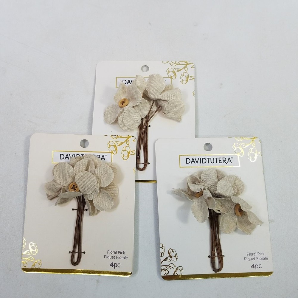 David Tutera Burlap Floral Pick 3″ Wedding Favor 3 Cards 12 Pc Hessian Jute