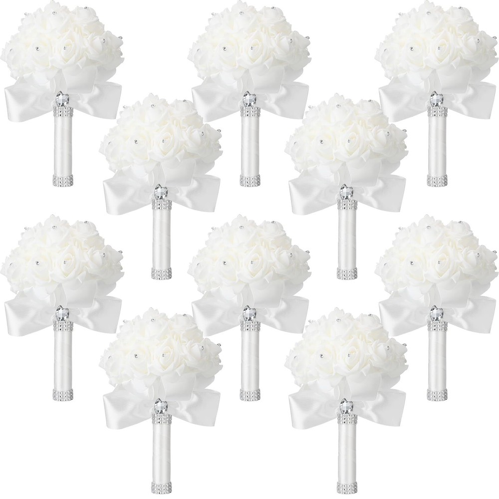 10 Pcs Wedding Bouquets for Engagement Church Party (White)