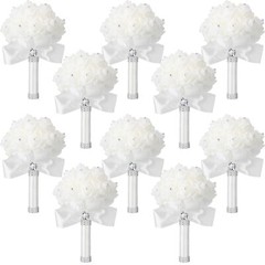 10 Pcs Wedding Bouquets for Engagement Church Party (White)