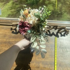 Bridal Wedding Bouquet Hand made Budget Friendly Faux Flowers White Pink Green