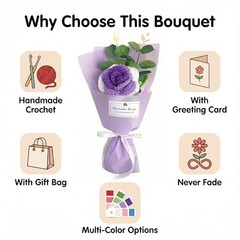 Crochet Flower Bouquet,Handmade Knitted Artificial Flowers,Crocheted Purple