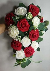 Red Ivory Rose Eucalyptus Faux Foam Bridal Wedding Bouquet Accessories