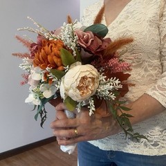 Beautiful Bridal Wedding Bouquet Budget Handmade Faux Floral Orange Purple Pink