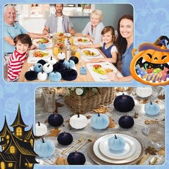 Lonfliness 18Pcs Fall Velvet Pumpkin Harvest Decoration Assorted Faux Blue
