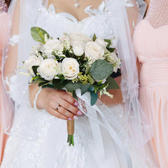 Wedding Rose Bouquet Bridesmaid Flower Bouquets, Artificial Flower Red White Ros