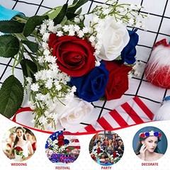 28 Pcs Red White and Blue Flowers, Patriotic Memorial Bouquet Atificial