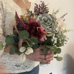 Beautiful Bridal Wedding Bouquet Budget Handmade Faux Floral Blue Orange Purple