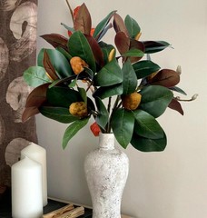 Set of 4 Magnolia Branches 32 Inch Long Artificial Magnolia with Leaves Green..