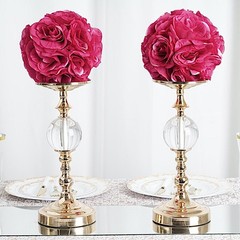 2 FUCHSIA 7″ Silk Roses Flowers Kissing Balls Wedding Party Events Centerpieces