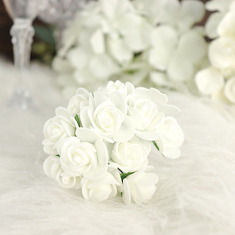 48 IVORY Mini Roses 4″ Foam ARTIFICIAL FLOWERS Stems Party Wedding DIY Supplies