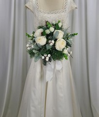 Woodsy Winter White Faux Silk Wedding Bouquet