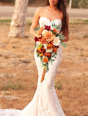 Burnt Orange Artificial Bridal Bouquet – 15″ Cascading Terracotta Flowers