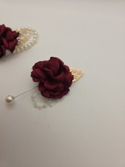 2Pcs Burgundy Rose Corsage and Boutonniere Set, Artificial Wrist Corsage Wristle