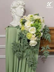 Artificial Flowers Green Rose, Mixed Silk Fake Flowers Combo Cream Cream Green