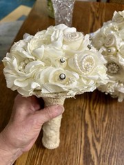 CLASSY Wedding Bouquet with Additional “Tossing”Bouquet~Pearls,Rhinestones,Lace