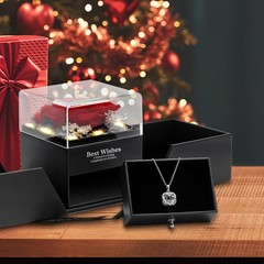 Preserved Real Red Rose with I Love You Heart Necklace 100 Normal,