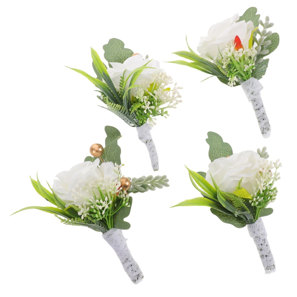 4Pcs Reusable Bridal Party Lapel Pins Assorted Color Faux Flower Boutonniere