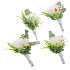 4Pcs Reusable Bridal Party Lapel Pins Assorted Color Faux Flower Boutonniere