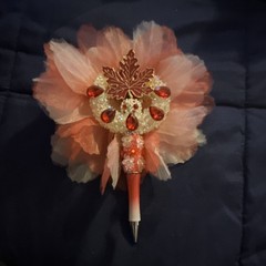 Artificial Peach Wedding Flower Bouquet with Gold Leaf & Red Rhinestones 2 in