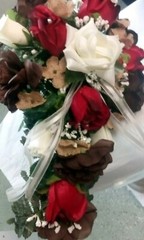 2pc set Apple Red Chocolate Ivory and Burlap Cascade bouquet and bout Any color