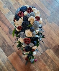 Burgundy Dusty Blue Bridal Bouquet Navy Sola Wood Cascading Wedding Flowers