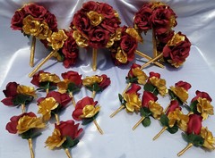 22 PC, Wedding Bouquet Set, Burgandy & Gold Roses, Wedding Flower Packages