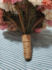 Bride, Bridesmaid, and Toss Sola Wood and Burlap Bouquets