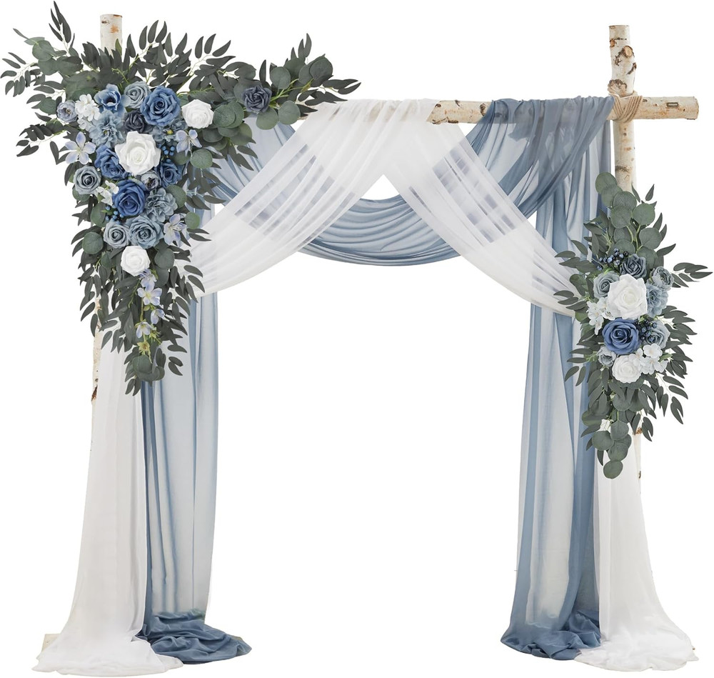 Dusty Blue Wedding Arch Flowers & Drapes Kit – 4 Pack for Ceremony Decor