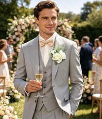 6Pcs White Faux Silk Rose Boutonnieres for Men Wedding Prom | White Artificial S