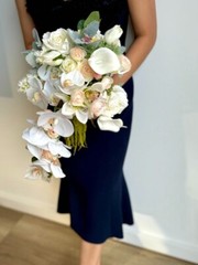 Ivory & White Wedding waterfall Bouquet – artificial real touch lily and orchid