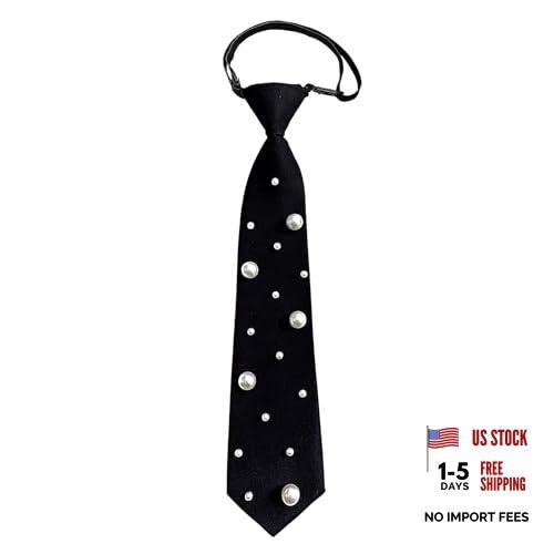 Black Pre-tied Ties with Artificial Pearls Adjustable Uniform Neckties C