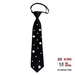 Black Pre-tied Ties with Artificial Pearls Adjustable Uniform Neckties C