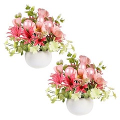2 PCS Easter Decorations, Easter Artificial Egg Flower Potted Table Pink