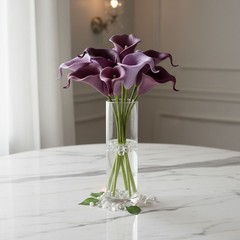Purple Calla Lily Bundle Five Stem Faux Floral Arrangement Wedding Bouquet Cente