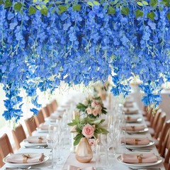 25 Pcs Artificial Wisteria Hanging Flowers 3.6ft Fake Hanging Royal Blue