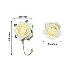 24 CREAM 2″ Mini FOAM ROSE Flowers Stems Wedding Events Decorations Supplies