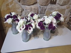 Cascading Bridal Bouquet, 5 Round Bridesmaids Bouquets, 1 Toss Bouquet
