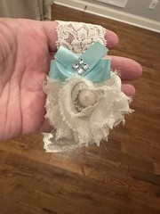 Beautiful Handmade Bridal Bouquet &Boutonnière Set W/Spa Blue Satin, Burlap&Lace
