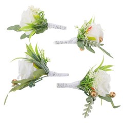 4Pcs Reusable Bridal Party Lapel Pins Assorted Color Faux Flower Boutonniere