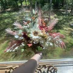 Bridal Wedding Bouquet Hand made Budget Friendly Faux Flowers White Pink Green